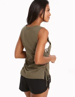 Active Lace Up Singlet Top - Dark Olive