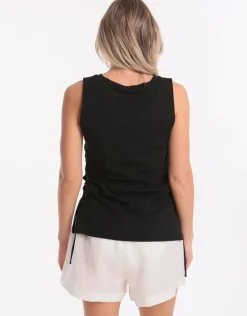 Active Lace Up Singlet Top - Black