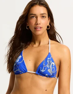 Ahoy Reversible Slide Tri Bikini Top - Azure