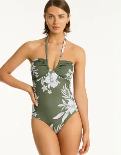 Aloha Halter Bandeau Swimsuit - Khaki