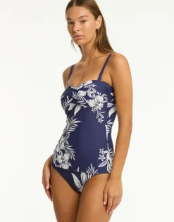 Aloha Twist Bandeau Tankini Top - French Navy