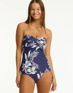 Aloha Twist Bandeau Tankini Top - French Navy