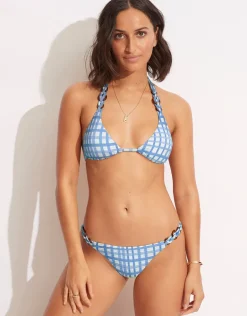 Amalfi Check Slide Tri Bikini Top - Amalfi Blue