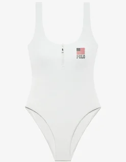 Americana Zipper Scoop Tank Swimsuit - White