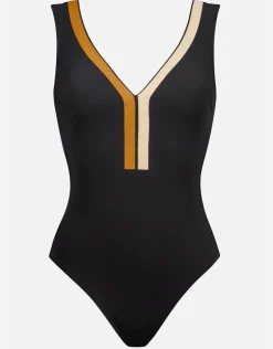 Antagonist Wide Shoulder Swimsuit - Black Sand Caramel