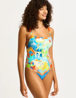 Aquarius Square Neck Swimsuit - Turquoise
