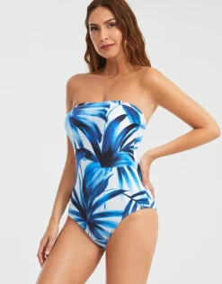 Azura Bandeau Swimsuit - Blue and White