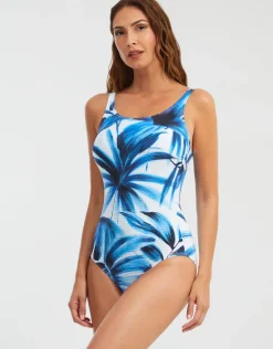 Azura High Front Swimsuit - Blue and White