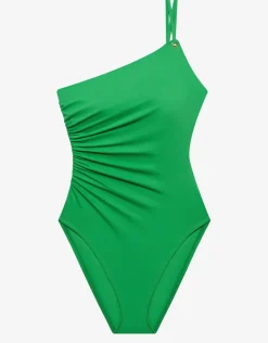 Beach Club Solids Double Strap One Shoulder Swimsuit - Palm Green