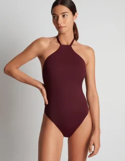 Beach Club Solids High Neck Swimsuit - Claret