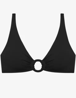 Beach Club Solids Macrame Ring OTS Bikini Top - Black