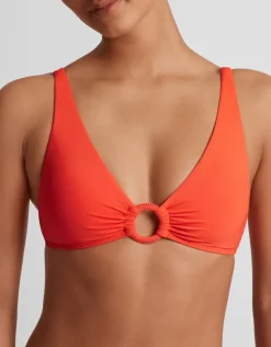 Beach Club Solids Macrame Ring OTS Bikini Top - Persimmon