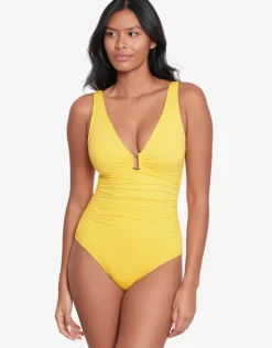Beach Club Solids Ring Front Swimsuit - Yellow