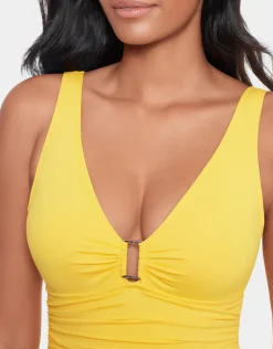 Beach Club Solids Ring Front Swimsuit - Yellow