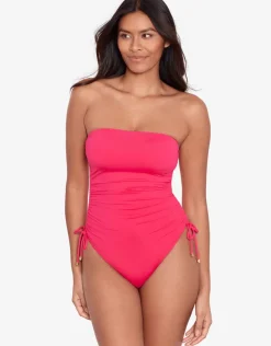 Beach Club Solids Ruched Strapless Swimsuit - Passionfruit