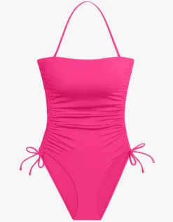 Beach Club Solids Ruched Strapless Swimsuit - Passionfruit