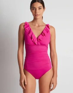 Beach Club Solids Ruffle Surplice Underwired Swimsuit - Freesia Pink