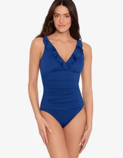 Beach Club Solids Ruffle Swimsuit - Sapphire