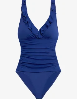 Beach Club Solids Ruffle Swimsuit - Sapphire
