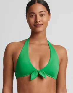 Beach Club Solids Tie Front Halter Bikini Top - Palm Green