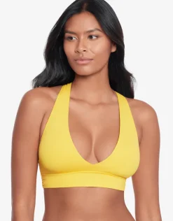Beach Club Solids Twist X Back Bikini Top - Yellow
