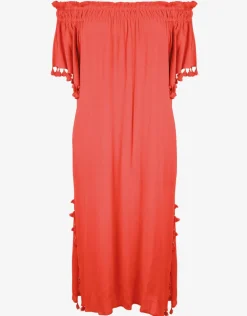 Beachwear Off the Shoulder Dress - Fiery Coral