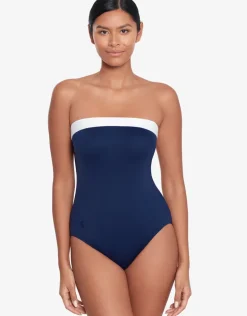Bel Air Modern Bandeau Swimsuit - Navy and White