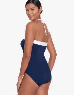 Bel Air Modern Bandeau Swimsuit - Navy and White
