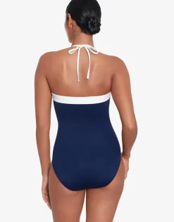 Bel Air Modern Bandeau Swimsuit - Navy and White