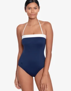 Bel Air Modern Bandeau Swimsuit - Navy and White
