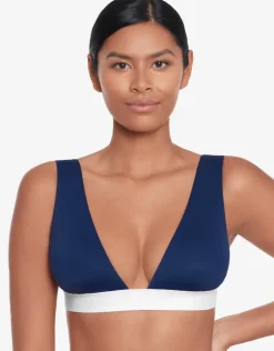 Bel Air Modern V Neck Bikini Top - Navy and White