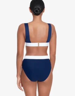Bel Air Modern V Neck Bikini Top - Navy and White