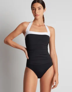 Bel Air Shirred Bandeau Mio Swimsuit - Black and White