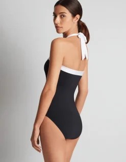 Bel Air Shirred Bandeau Mio Swimsuit - Black and White