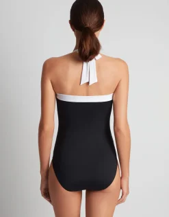 Bel Air Shirred Bandeau Mio Swimsuit - Black and White