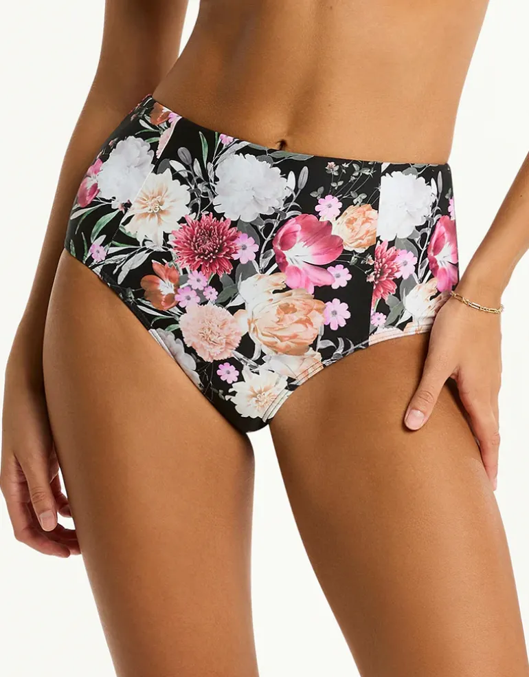 Belle Panelled High Waist Bikini Pant - Black