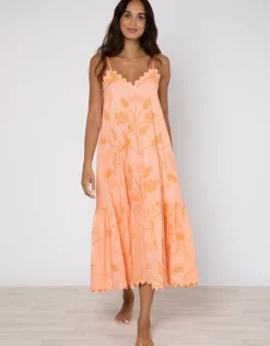 Bellflower V Neck Midi Dress - Peach