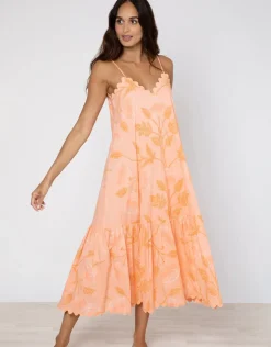 Bellflower V Neck Midi Dress - Peach