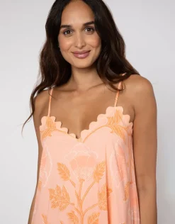 Bellflower V Neck Midi Dress - Peach