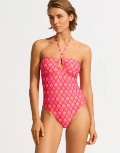 Birds of Paradise Diamond Wire Bandeau Swimsuit - Chilli Red