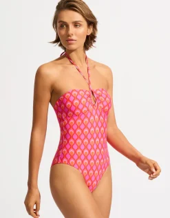 Birds of Paradise Diamond Wire Bandeau Swimsuit - Chilli Red