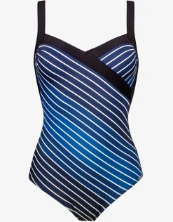 Blue Illusion Cross Front Swimsuit - Blue and White