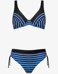 Blue Illusion Underwired Bikini Set - Blue and White