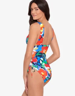 Bold Abstract Floral Ruched Plunge Swimsuit