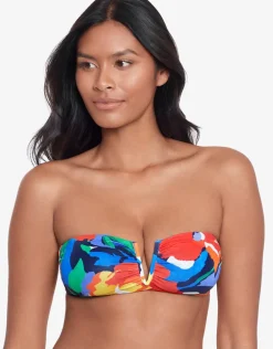 Bold Abstract Floral V Wire Bandeau Bikini Top