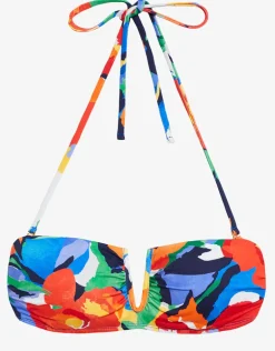 Bold Abstract Floral V Wire Bandeau Bikini Top