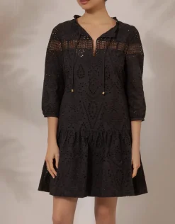 Borneo Lace Insert Mini Tunic - Black