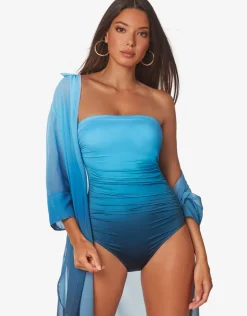 Brasil Ruched Bandeau Swimsuit - Blue Ombre