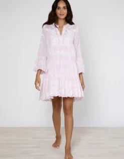 Butterfly Gingham Flared Sleeve Dress - Pink