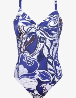 Cachemire Underwire Crossover Swimsuit - Blue and White